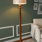 Beige & Brown Cylinder Shaped Wooden Floor Lamp